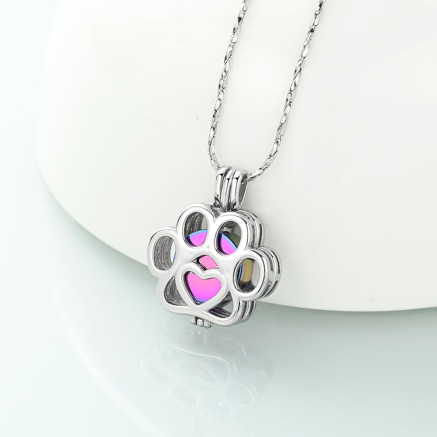 Imrsanl Pet Ashes Necklace Cremation Jewelry for Cat Dog Ashes Pendant Paw Print Urn Necklace for Women Men Keepsake Jewelry for Memorial Locket