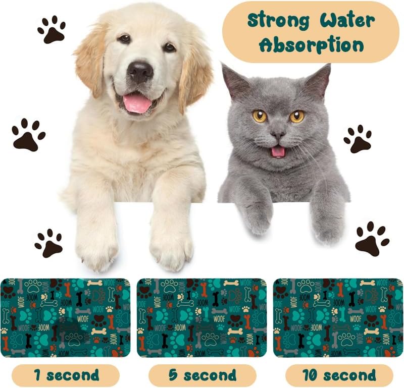 Dog Food Mats for Floors Waterproof, Dog Cat Water Bowl Mats Pet Feeding Absorbent Mat Dog Cat Pet Placemats for Food and Water Green 12 * 20 inch