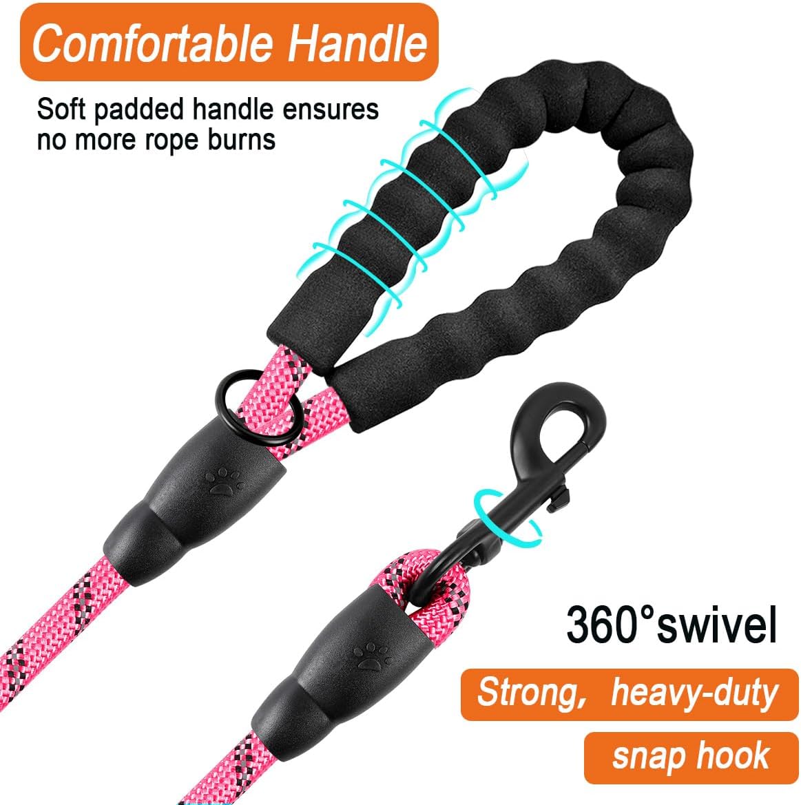 BARKBAY Dog Leashes for Large Dogs Heavy Duty Dog Leash 2 Pack 5 FT with Comfortable Padded Handle Highly Reflective Threads for Medium Large Dogs Walking Training Running (5FT-1/2,Pink+Black)