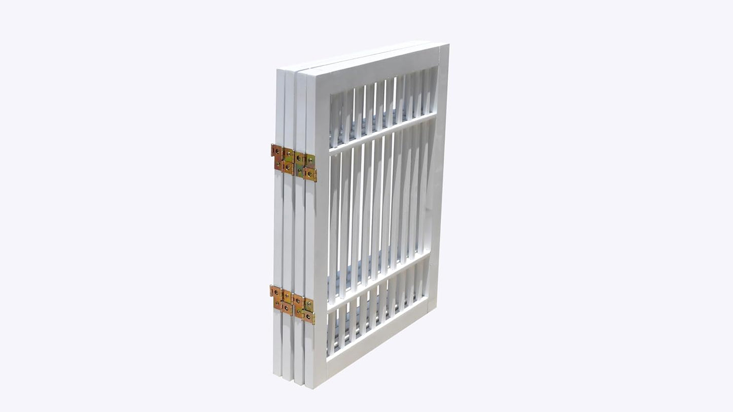 Pet Dog Gate Strong and Durable Freestanding Folding Acacia Hardwood Portable Wooden Fence Indoors or Outdoors by Urnporium (White Pet Gate, 4 Panel 24" Tall)