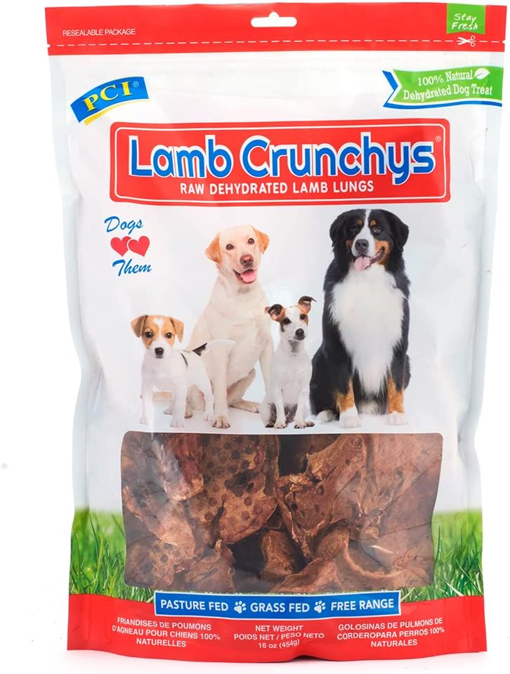 PCI Pet Center Inc. Lamb Crunchys Raw Dehydrated Lamb Lungs Dog Treats, 16 Ounce Pack, LAM-016MC