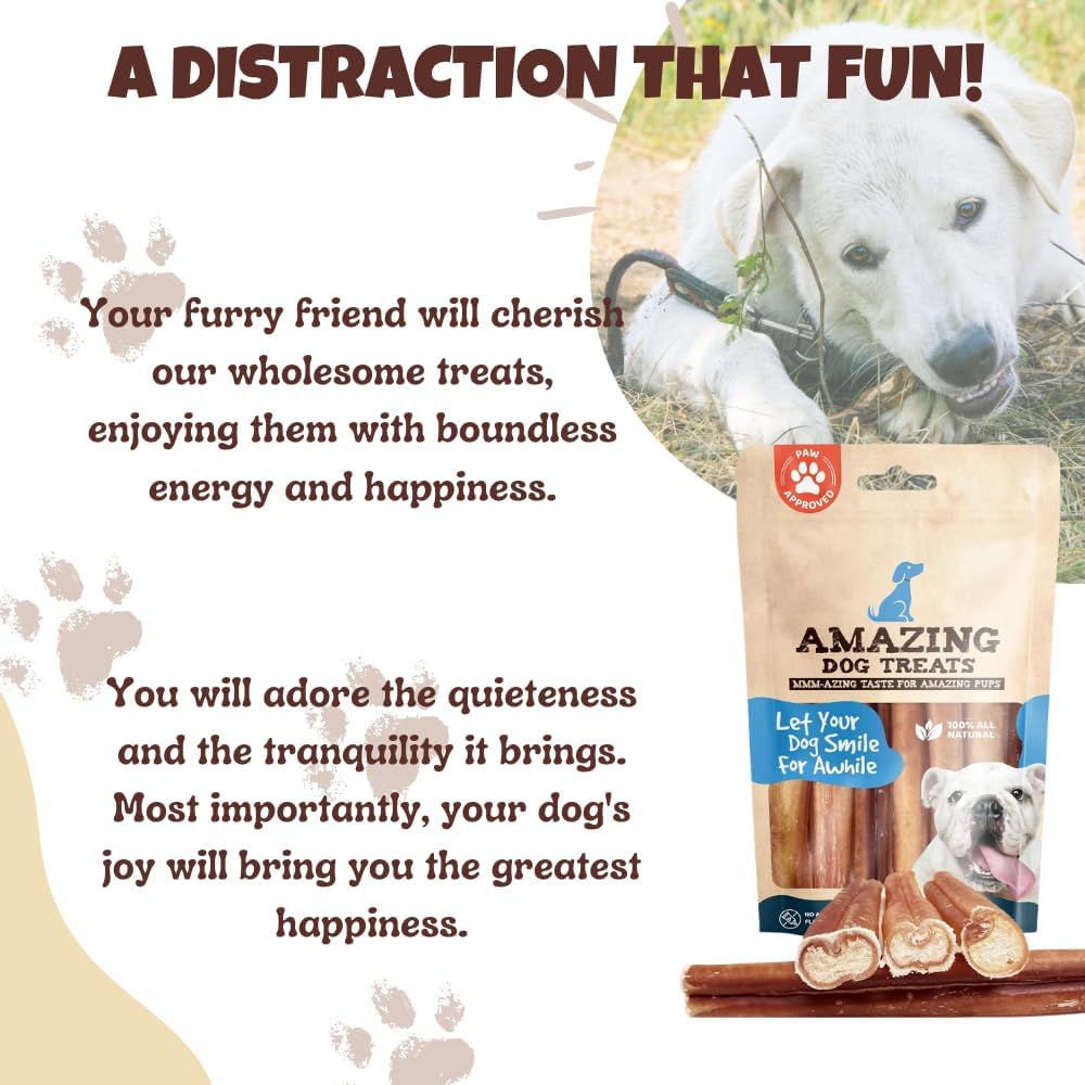 Amazing Dog Treats Bully Sticks 6 Inch - Extra Thick, Long Lasting - 20 Pcs/Pck