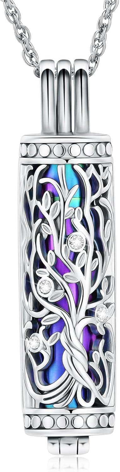 shajwo Cylinder Cremation Jewelry Tree of Life Urn Ashes Necklace for Women Men Vial Cremation Ash Pendant Loved One Memorial Jewelry