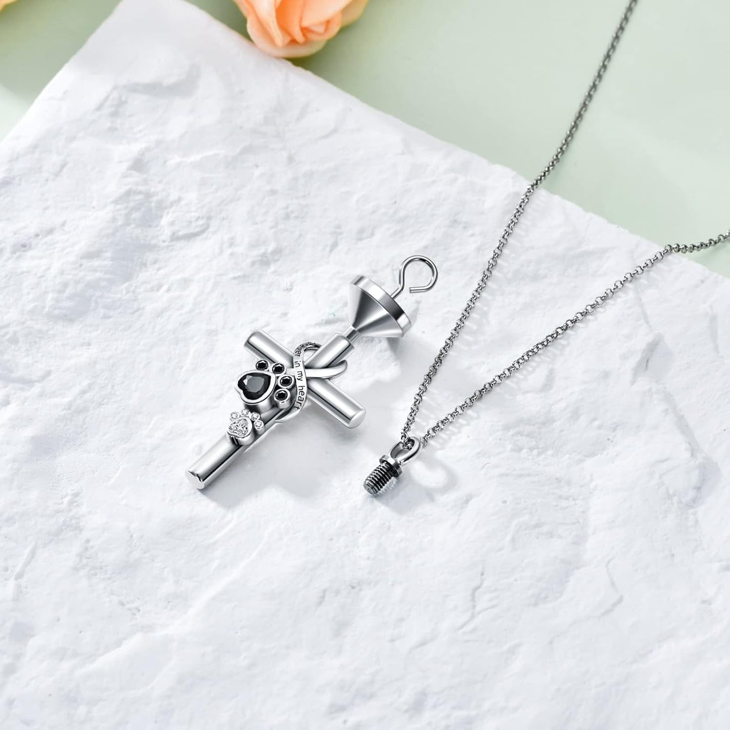 Sterling Silver Pet Urn Necklace for Ashes - Memorial Keepsake for Dog, Cat Pet