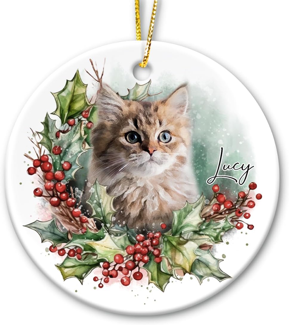 Personalized Pet Picture Frame Ornaments - Custom Ceramic Ornament for Christmas Trees Decorations, Puppy Kitten Xmas Keepsake - Gifts for Dog Cat Lover - My First Christmas Cat/Dog Gift