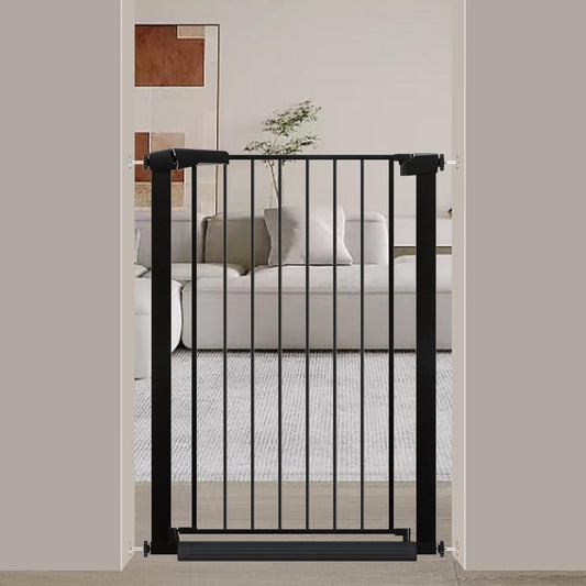Fairy Baby 38" Extra Tall Baby Gate No Drill, 29.5"-32.2" Extra Wide Wide Dog Gate Indoor, Metal Pressure Mounted Safety Child Kid Gate, Auto Close Pet Puppy Cat Proof Gate for Stairs Doorway, Black