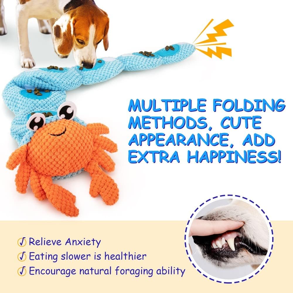 AWOOF Hermit Crab Shape Squeaky Dog Chew Toys - Interactive Snuffle Toys for Small & Medium Dogs, Release Stress & Train Natural Foraging Instincts