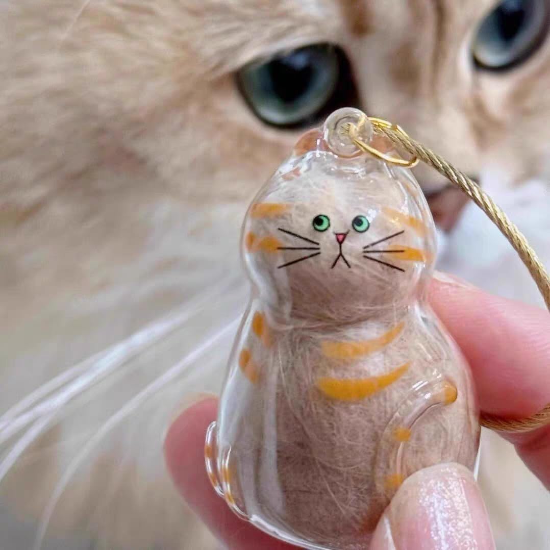 Cat Hair Holder Pet Furs Storage Transparent Bottle DIY Cute Pet Memorial Gifts Pendant 2PCS Creative Gift for Cat Lovers (Orange cat Style)