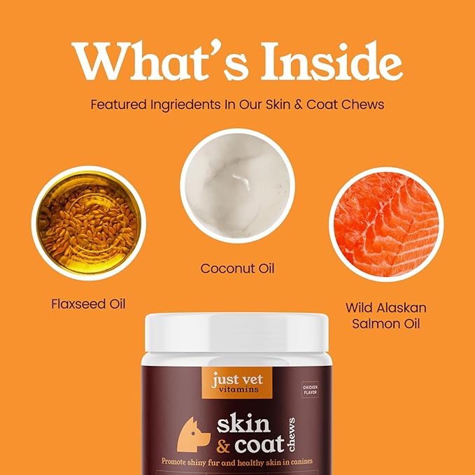 Skin & Coat Chews for Dogs with Flaxseed Oil, Wild Alaskan Salmon Oil, Biotin, and Zinc – Supports Healthy Skin and Shiny Fur – 90 Soft Chews