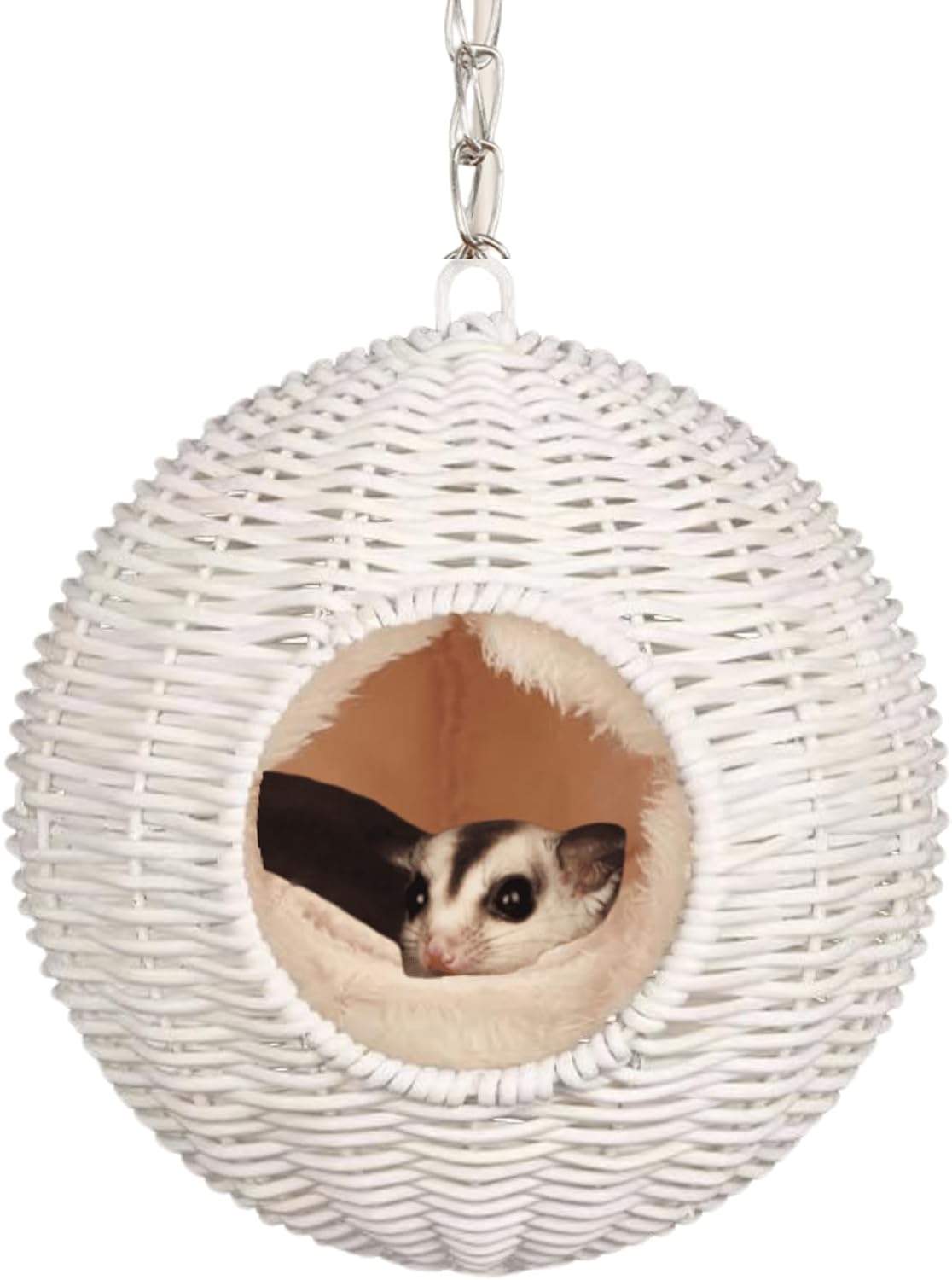 Sugar Glider Woven Spherical Nest for All Seasons Small Animal Bed Nest Hanging Hammock Bed Comfortable Fit Squirrel Sugar Glider Gerbil Rat Hamster Bird Parrot (White)