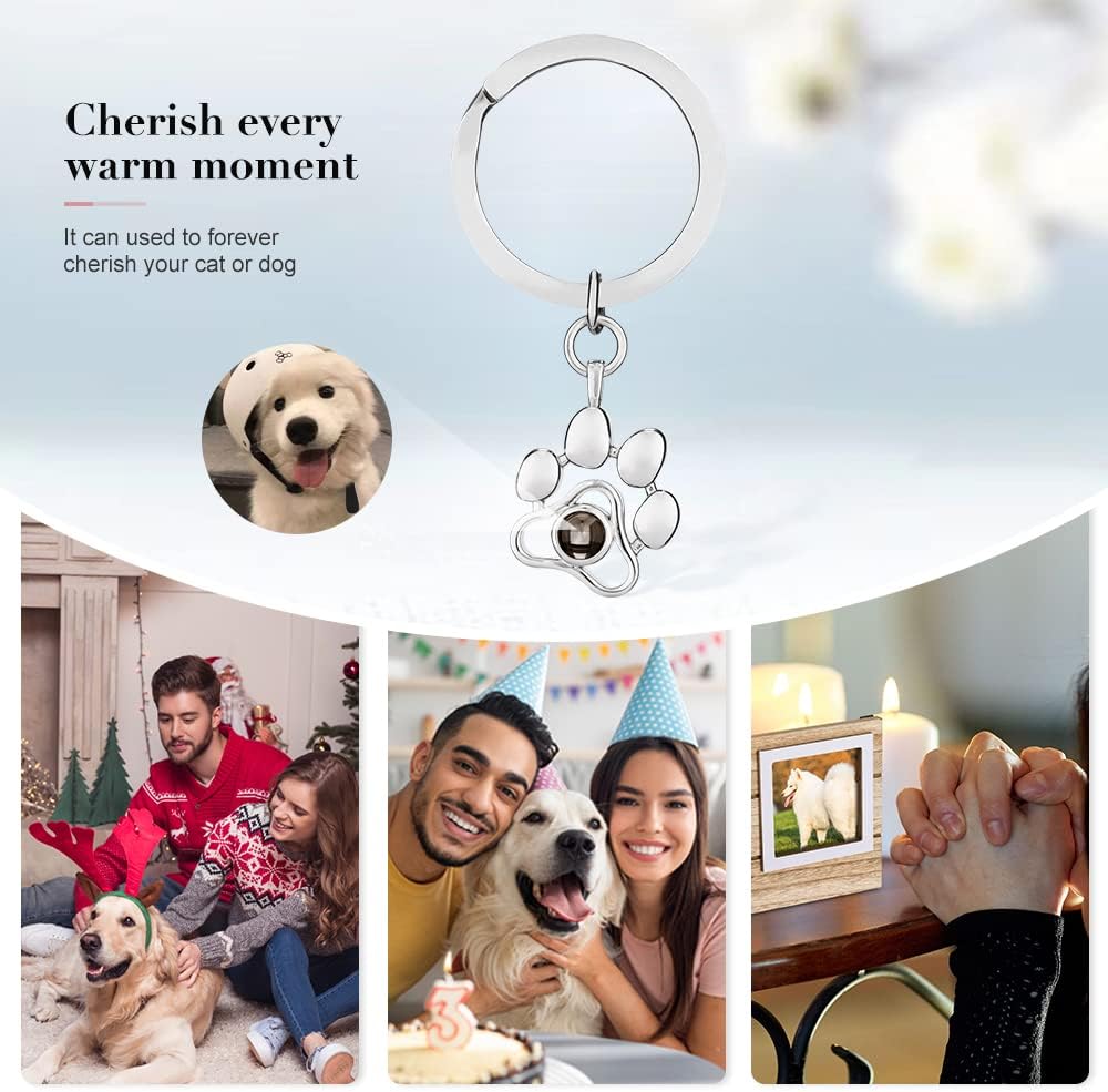 OPALSTOCK Personalized Pet Photo Necklace, Custom Photo Charm Projection Necklace Dog Cat Paw Pendant Pet Memorial Jewelry