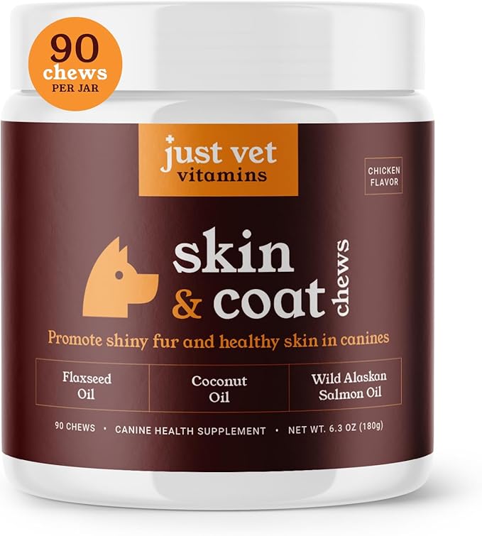 Skin & Coat Chews for Dogs with Flaxseed Oil, Wild Alaskan Salmon Oil, Biotin, and Zinc – Supports Healthy Skin and Shiny Fur – 90 Soft Chews