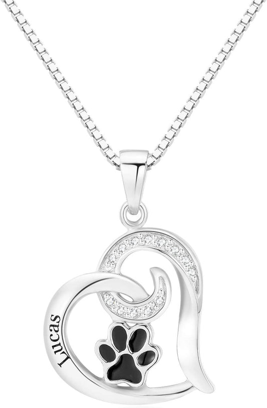 Customized Paw Print Necklace Personalized Pet Name Necklace Custom Engraved Dog Cat Paw Pendant Necklace Pet Memorial Gift for Pet Lovers
