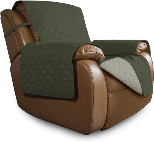 Easy-Going Oversized Recliner Cover Reversible Couch Cover Sofa Cover for Living Room Water Resistant Furniture Protector with Elastic Straps for Pets Dog (Oversized Recliner, Army Green/Beige)