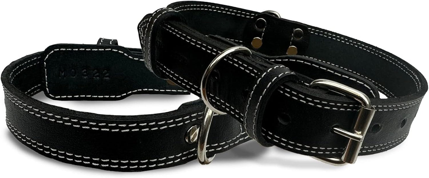 Hides & Knives Leather Dog Collar with Reinforced Hardware, Heavy Duty Dog Collars for All Breeds, Made of Top Grain Genuine Leather That is Soft & Durable (Black, MD)