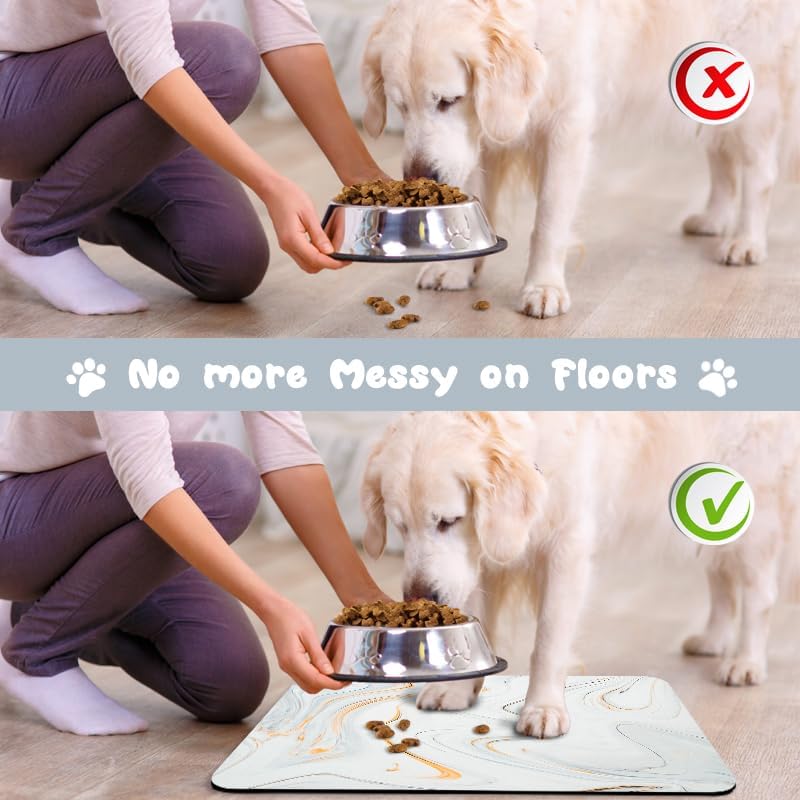 Dog Food Mats for Floors Waterproof, Dog Cat Water Bowl Mats Pet Feeding Absorbent Mat Dog Cat Pet Placemats for Food and Water Marble 12 * 20 inch