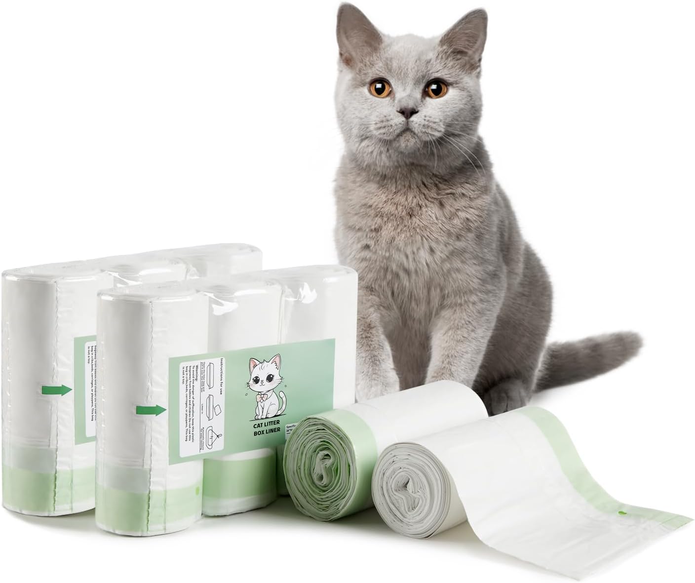 Cat Litter Box Liners Disposal Bags 36 Count, with Tie Handles,Large,37" x 17" Jumbo Drawstring Extra Durable Pet Cat Pan Liners for litter box Extra-Thick Kitty Litter Box Bag