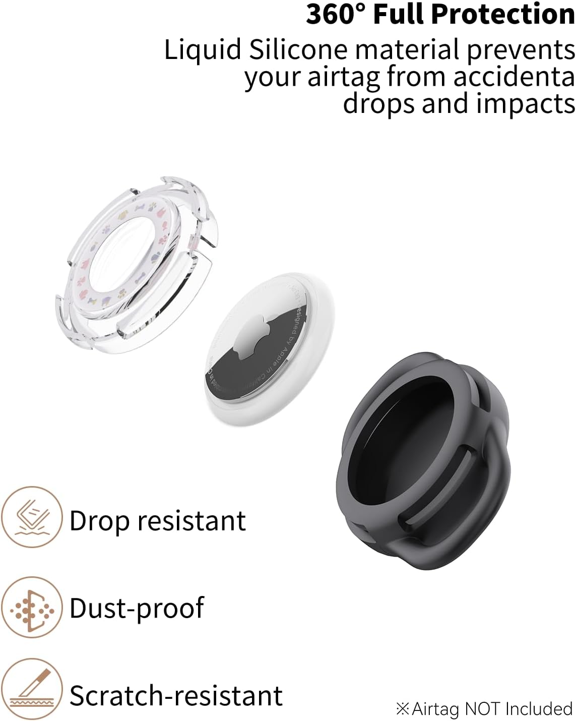 Airtag Dog Collar, Waterproof Airtag Holder for Dog Collar & Cat Collar Slicone Full Body Covered Pet Air Tag Holder (Black, Small)