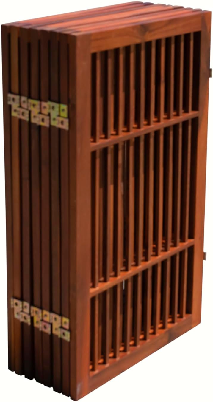 Pet Dog Gate Strong and Durable Freestanding Folding Acacia Hardwood Portable Wooden Fence Indoors or Outdoors by Urnporium (Brown Pet Gate, 8 Panel 30" Tall)