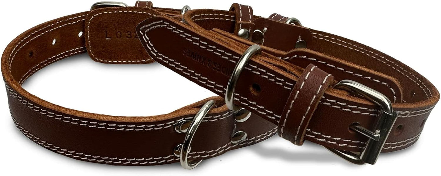 Hides & Knives Leather Dog Collar with Reinforced Hardware, Heavy Duty Dog Collars for All Breeds, Made of Top Grain Genuine Leather That is Soft & Durable (Brown, LG)