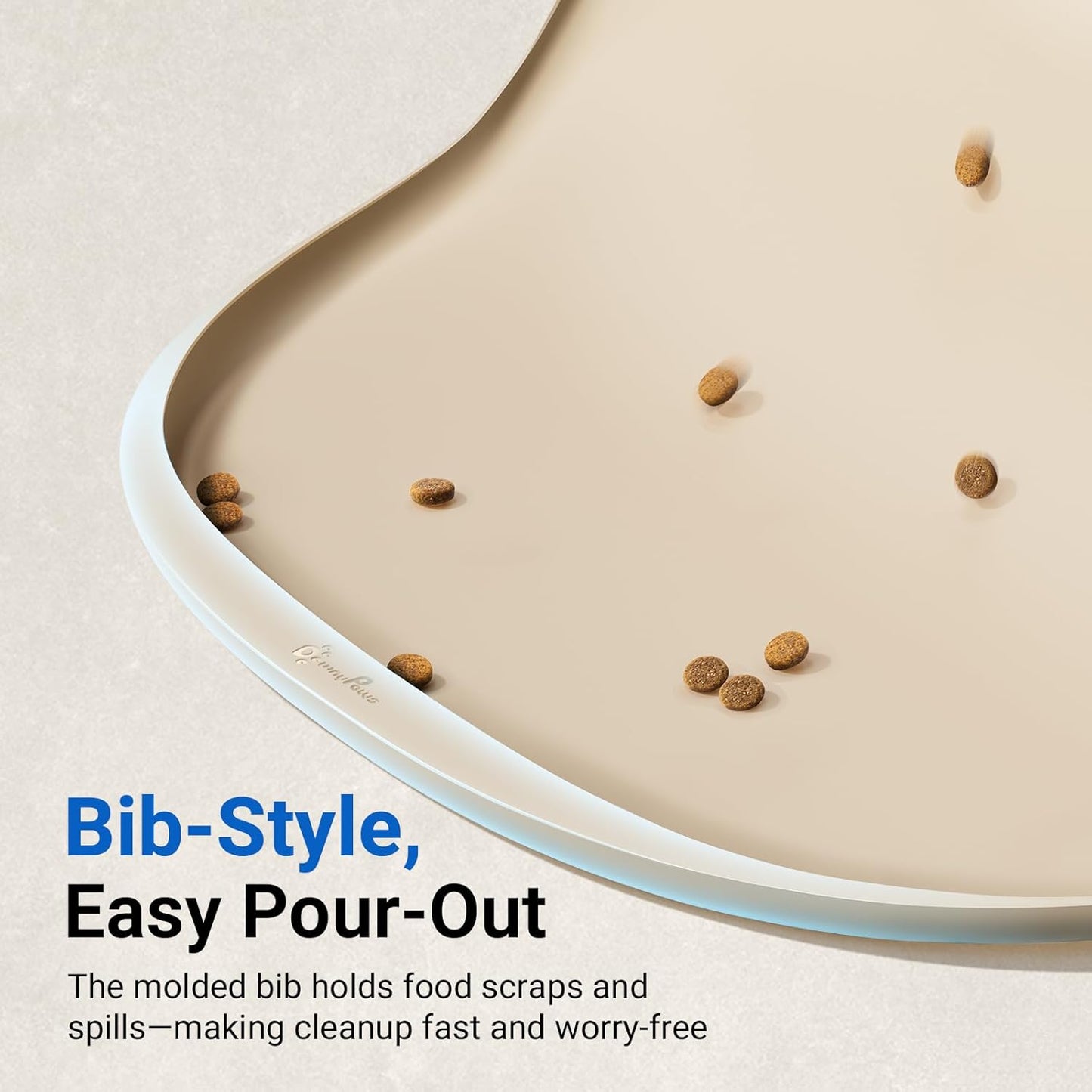 DownyPaws Dog Food Mats for Floors Waterproof, BPA Free Silicone Dog Bowl Mat, Non-Slip Pet Feeding Mat with High Raised Edge, Cat Placemat for Messy Drinkers, 24"×17", Almond