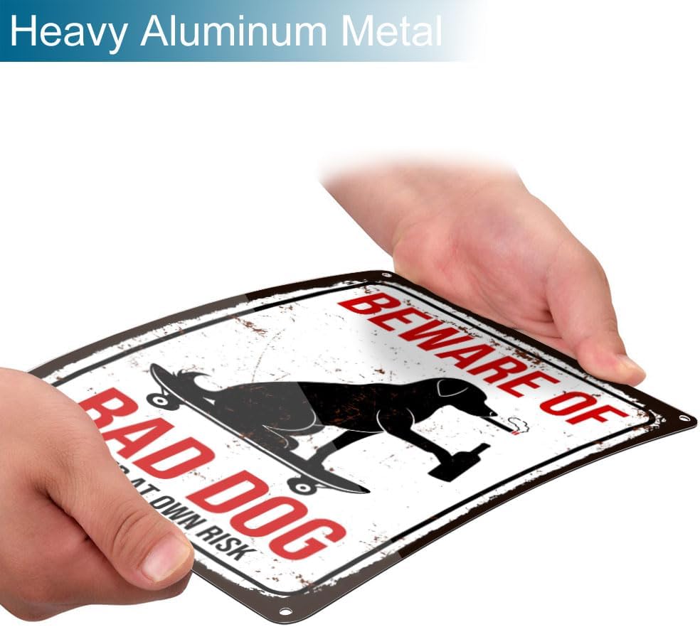 Beware of Dog Signs for Fence Funny Warning Metal Signs Enter At Own Risk Plaque 8 x 12 inch