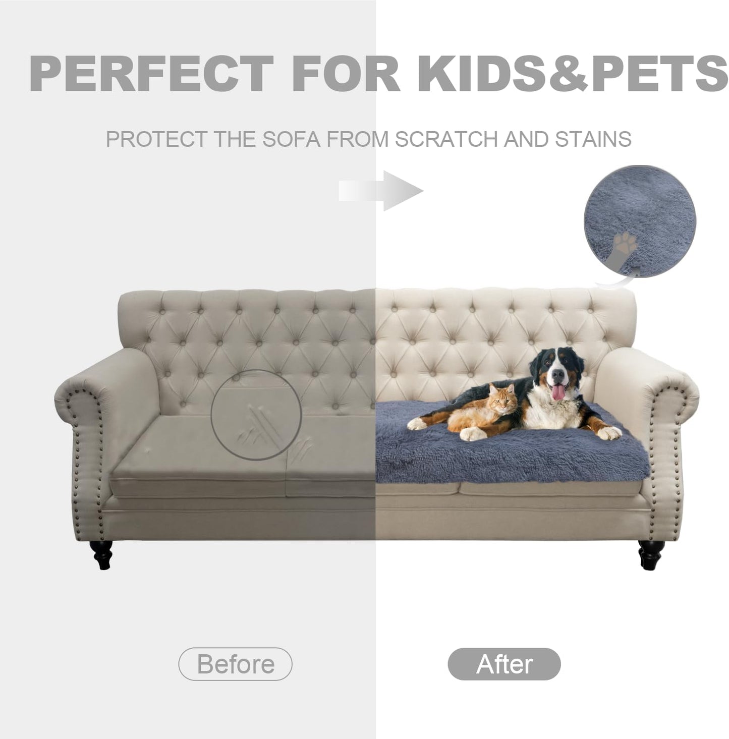 Dogs/Cats Bed Mats, Dog Pad Washable Removable Couch Cover with Anti-Slip Back, Plush Long Fur Mat, Perfect for Small, Medium and Large Dogs.(Navy Blue, 82"x102")