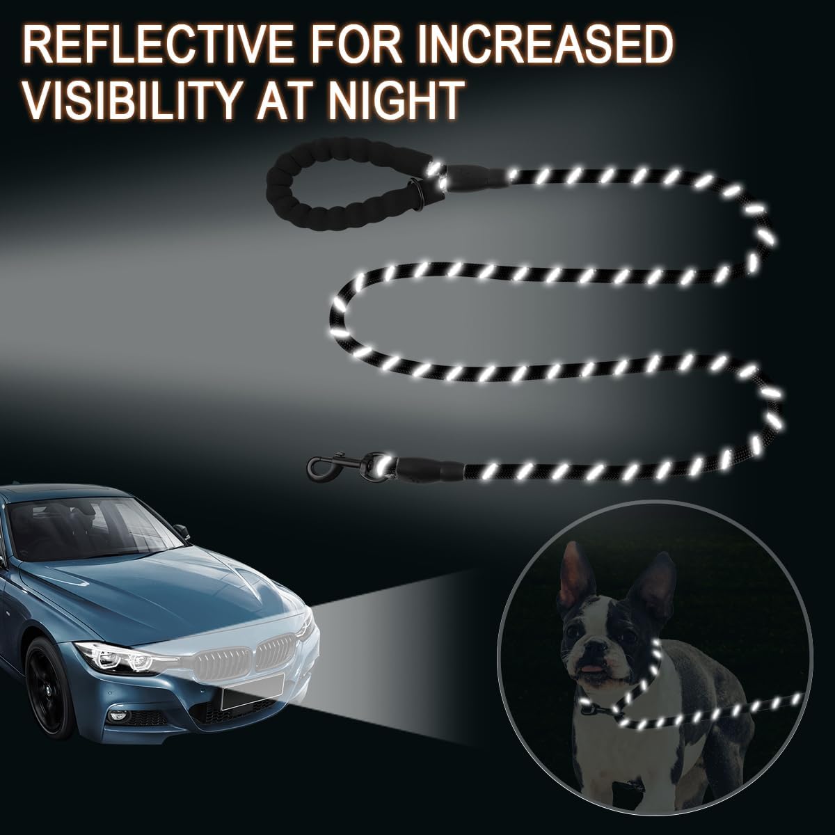 BARKBAY Dog Leashes for Large Dogs Heavy Duty Dog Leash 4/5/6 FT with Comfortable Padded Handle and Highly Reflective Threads for Medium Large Dogs Walking Training Running (6FT-1/2'',Black)