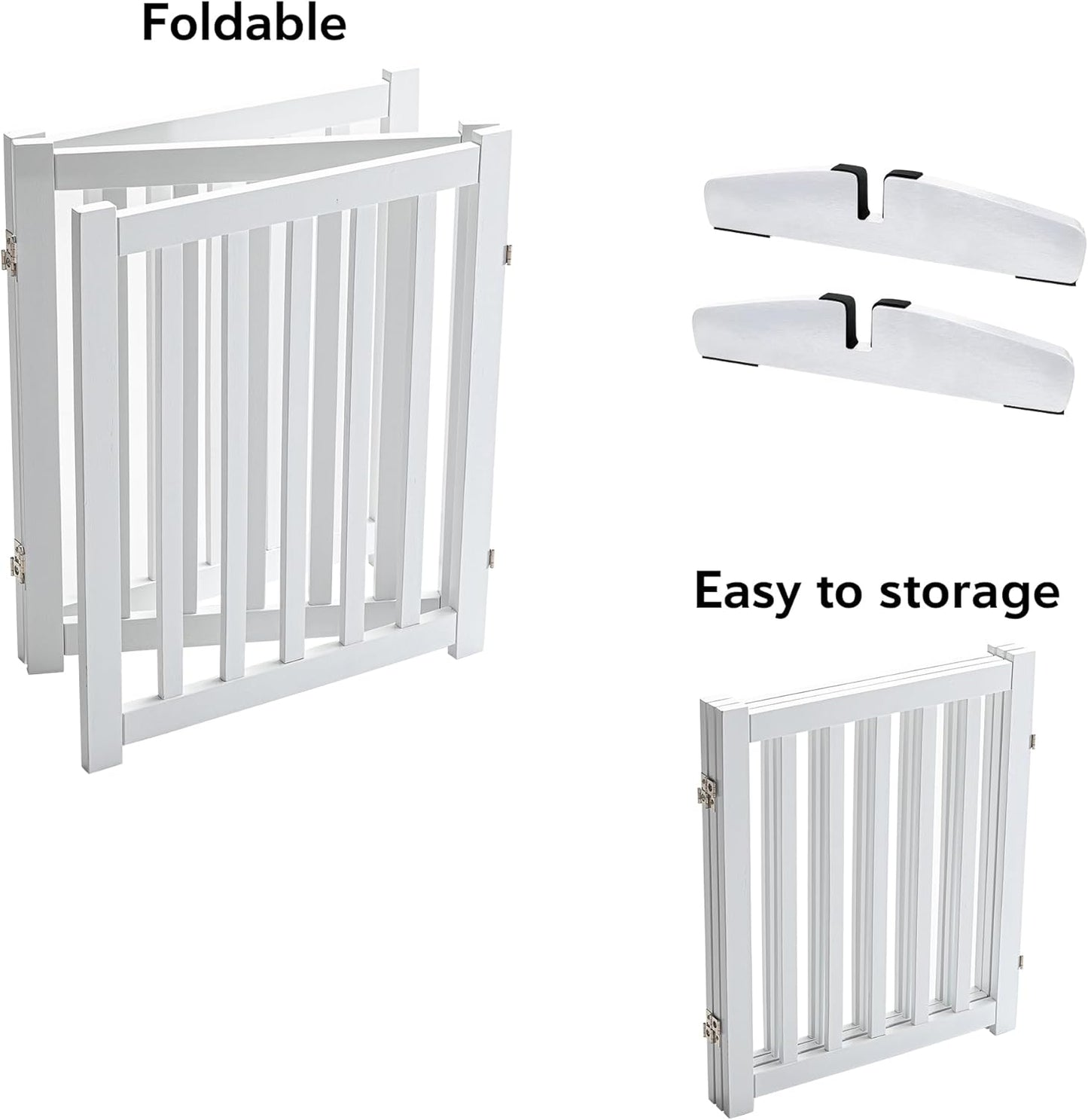 LZRS Solid Hardwood Freestanding Pet Gate,Wooden Dog Gates Indoor for Doorways,Nature Wood Dog Gates for The House,Stairs,Safety Fence,White,30" Height-3 Panels