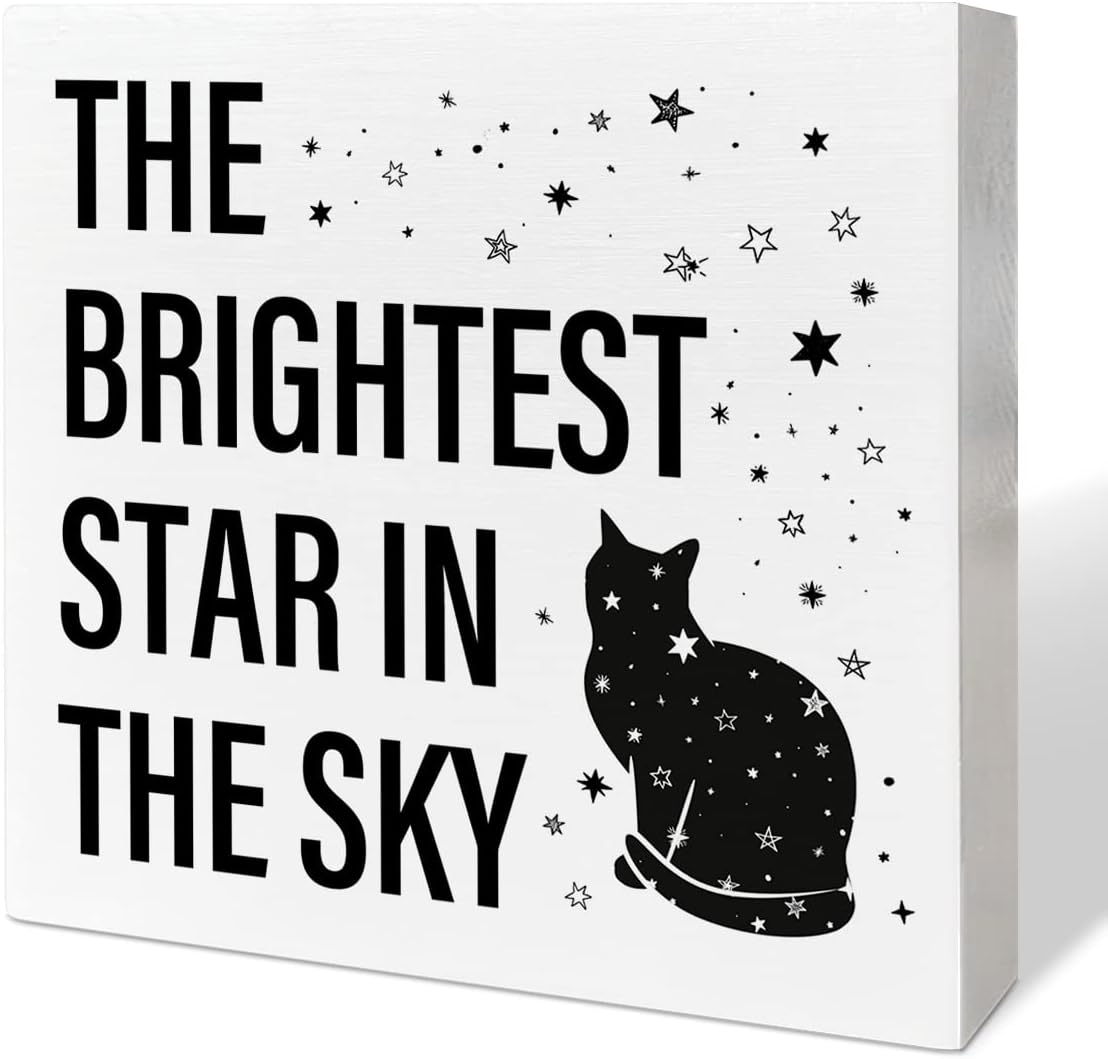 Memorial Gifts for Lose of Cat, Pet Sympathy Gifts Cat Remembrance Gifts Loss of Cat Bereavement Gifts, The Brightest Star in The Sky, Cat Memorial Desk Decor Wooden Box Sign