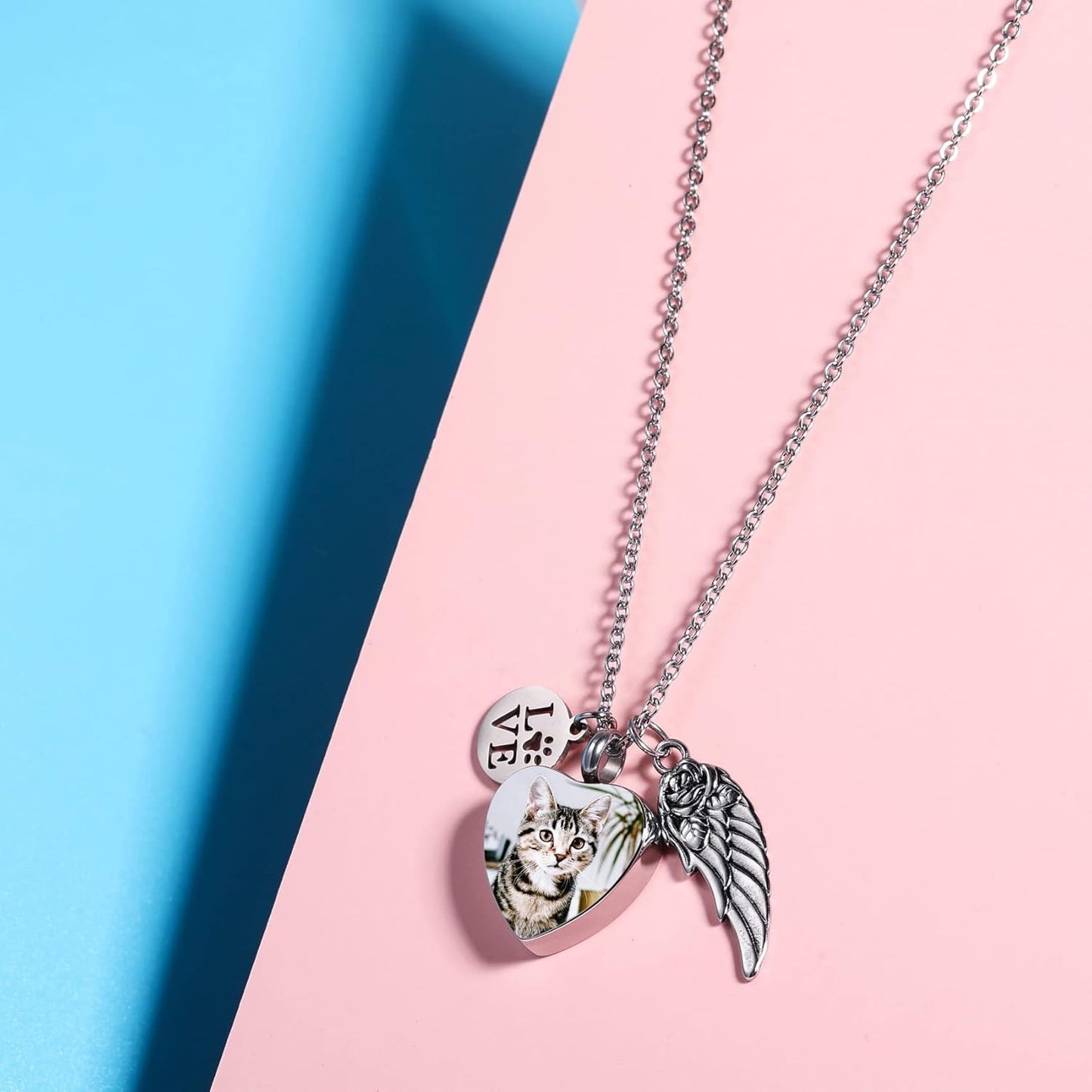 Personalized Urn Necklace for Pet Ashes Custom Photo/Name/Date Paw Print Pendant for Women Men Cremation Jewelry Memorial Keepsake for Dog/Cat/Pet Urn Necklace with Funnel Fill Kit