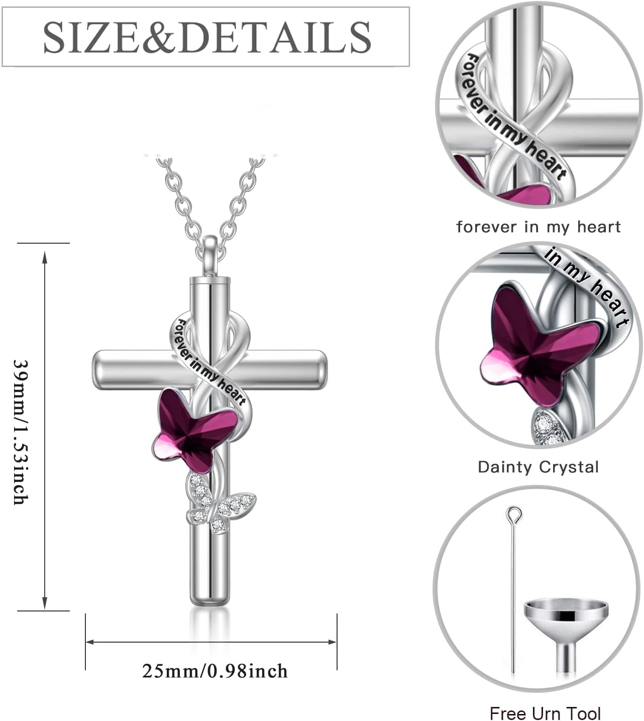 Cross Urn Necklace for Ashes 925 Sterling Silver Cremation Jewelry with Funnel Filler Kit Ashes Necklace for Human Women Girl Pets