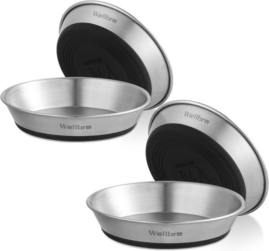 Cat Bowls, 4 Pcs Stainless Steel Cat Bowls for Food and Water, Whisker Fatigue Shallow Non-Slip Cat Dishes Plates for Small Dog Puppies Cats
