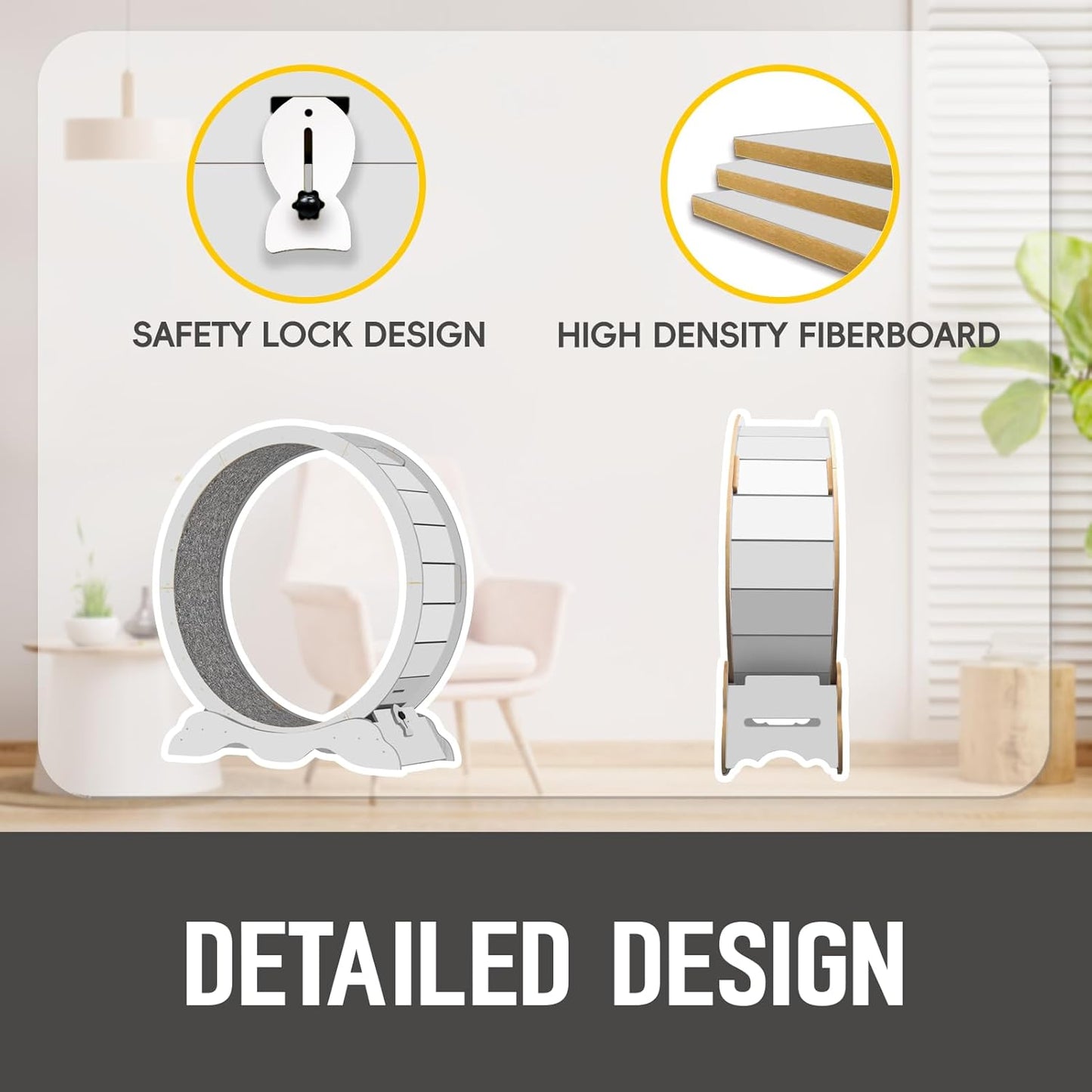 Cat Exercise Wheel 45 Inch Cat Treadmill for Indoor Cats, Running Wheel with Detachable Carpeted Runway, Cats Running Wheel Carpet Suitable for Most Pets Weight Loss and Health (White, XL)