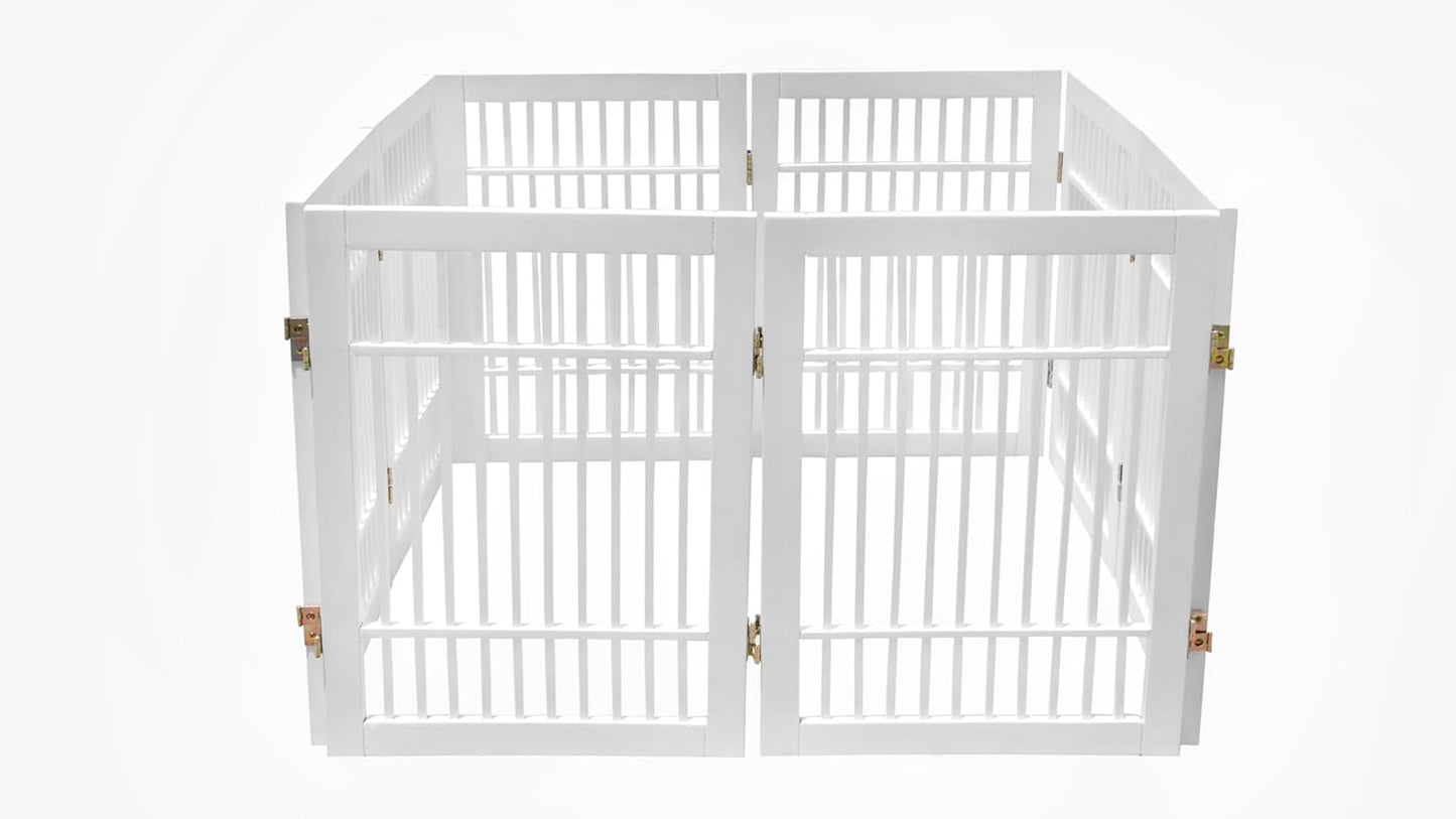 Pet Dog Gate Strong and Durable Freestanding Folding Acacia Hardwood Portable Wooden Fence Indoors or Outdoors by Urnporium (White Pet Gate, 8 Panel 24" Tall)