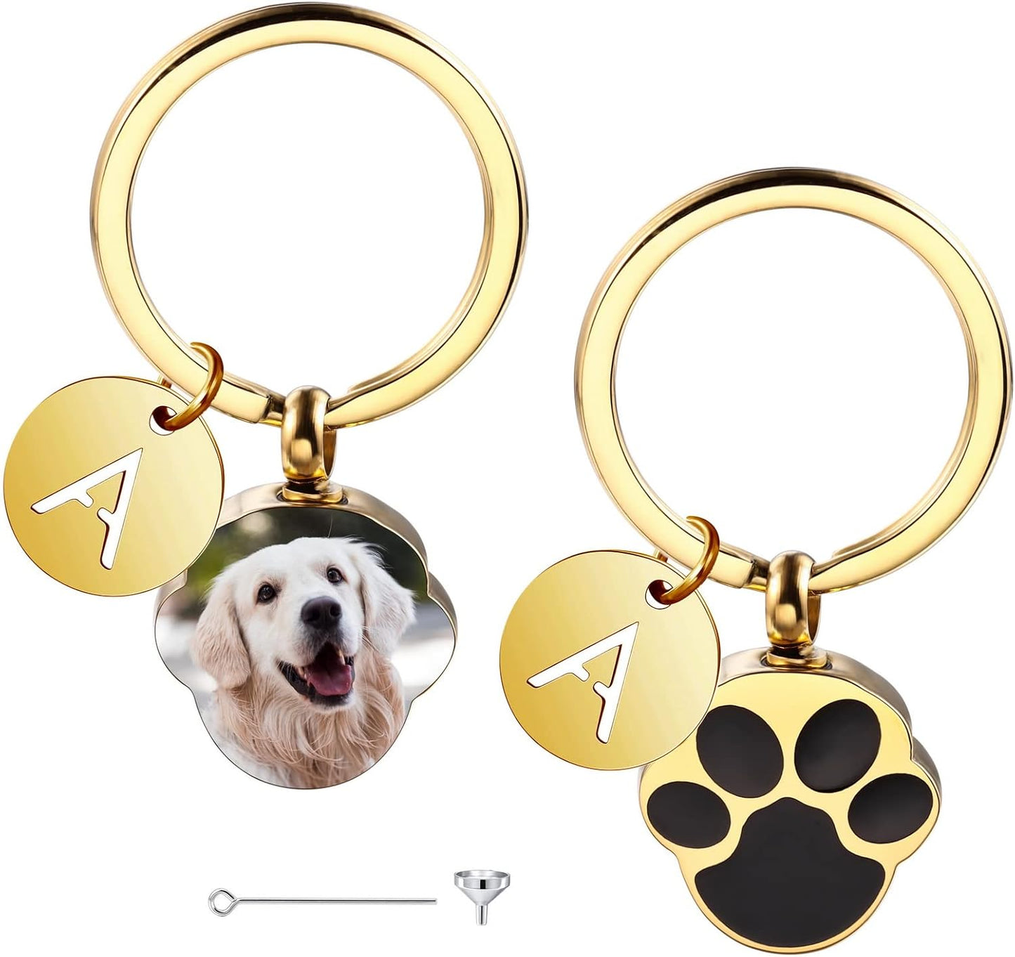 Personalized Cremation Urn Keychain for Pet Human Ashes Custom Photo/Name/Date Dog Cat Paw Print Pendant Stainless Steel Keyring Memorial Keepsake Keychain for Women Men (Style B2)