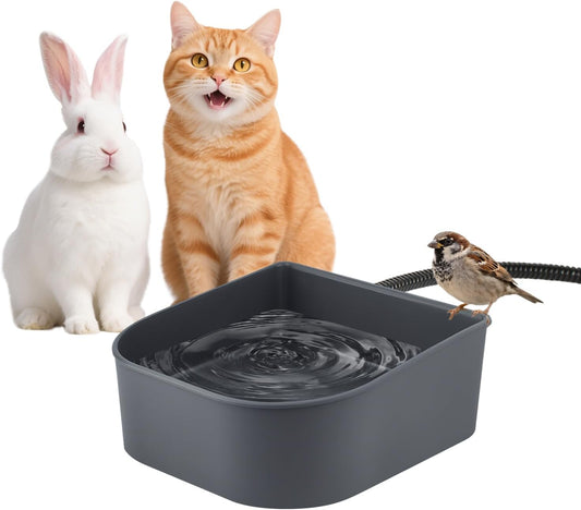 Namsan Heated Water Bowl for Cats Outdoor/Indoor, 1L Rabbit Thermal Bowls, Prevents Freezing, Hanging Heated Cage Bowl for Chicken, Birds, Small Dogs, Self-Assembly, Grey