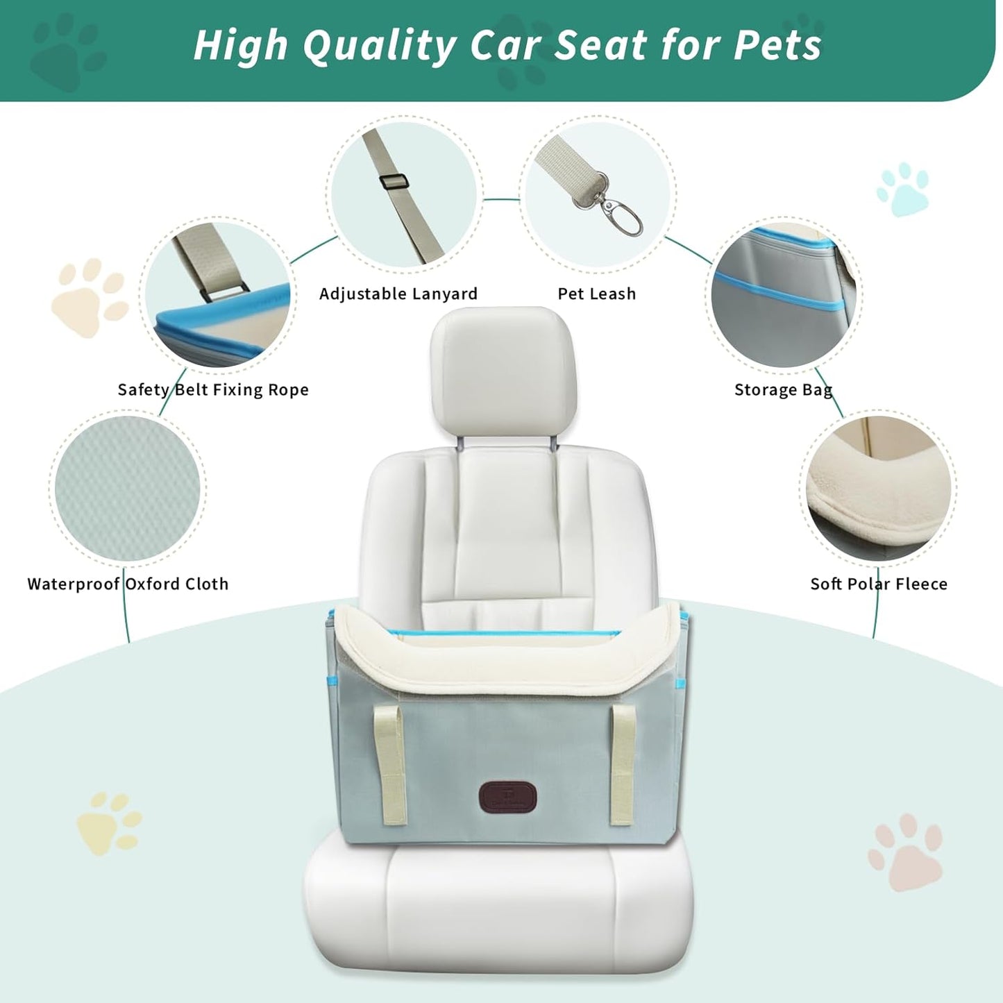 Dog Car Seat for Small Dogs, Fuzzy Dog Car Seat Stable, Waterproof, Foldable with Clip-On Safety Leash, Pet Booster Seat Suitable for Front and Rear Seats (Light Gray1-25lbs)