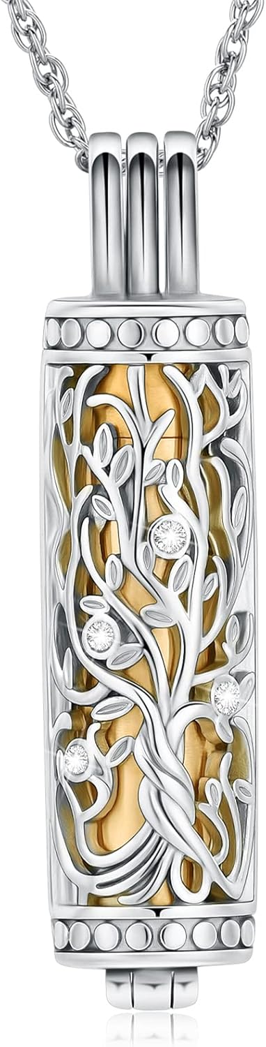 shajwo Cylinder Cremation Jewelry Tree of Life Urn Ashes Necklace for Women Men Vial Cremation Ash Pendant Loved One Memorial Jewelry
