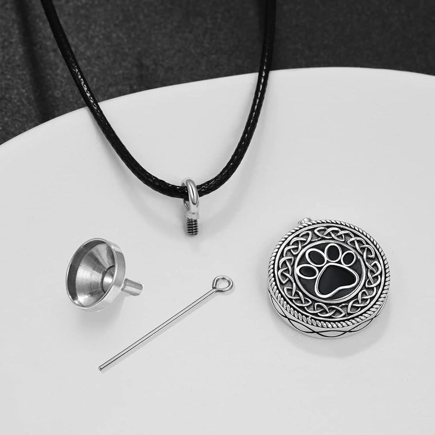 Dreamboat Pet Urn Necklace for Dog Cat Ashes 925 Sterling Silver Paw Print Cremation Keepsake Pendant Celtic Knot Memorial Jewelry Gifts for Women Men