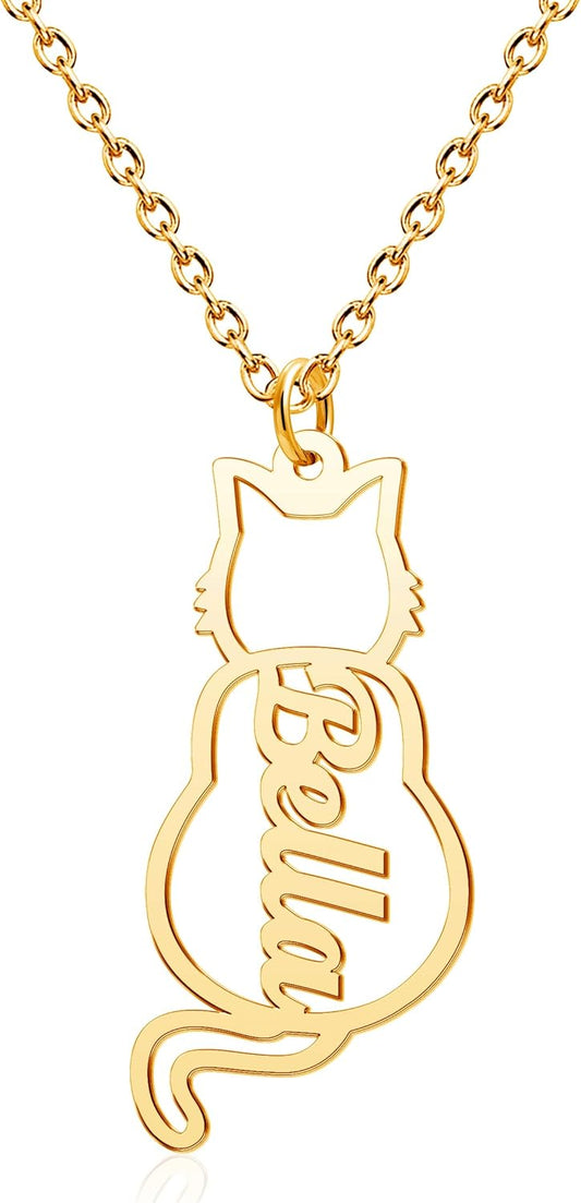 CoolJewelry Custom Dog Breeds Portrait Cat Pet Memorial Name Necklace Dainty Animal Pendant Chain Personalized Jewelry Remembrance Gifts for Dog Lover Women Girls