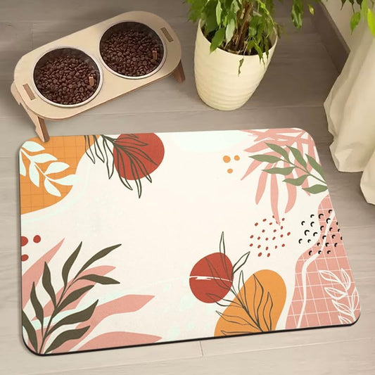 Dog Food Mats for Floors Waterproof, Pet Water Bowl Mats Pet Feeding Absorbent Placemats Bohemia Tropical Leaves 12 * 20 inch