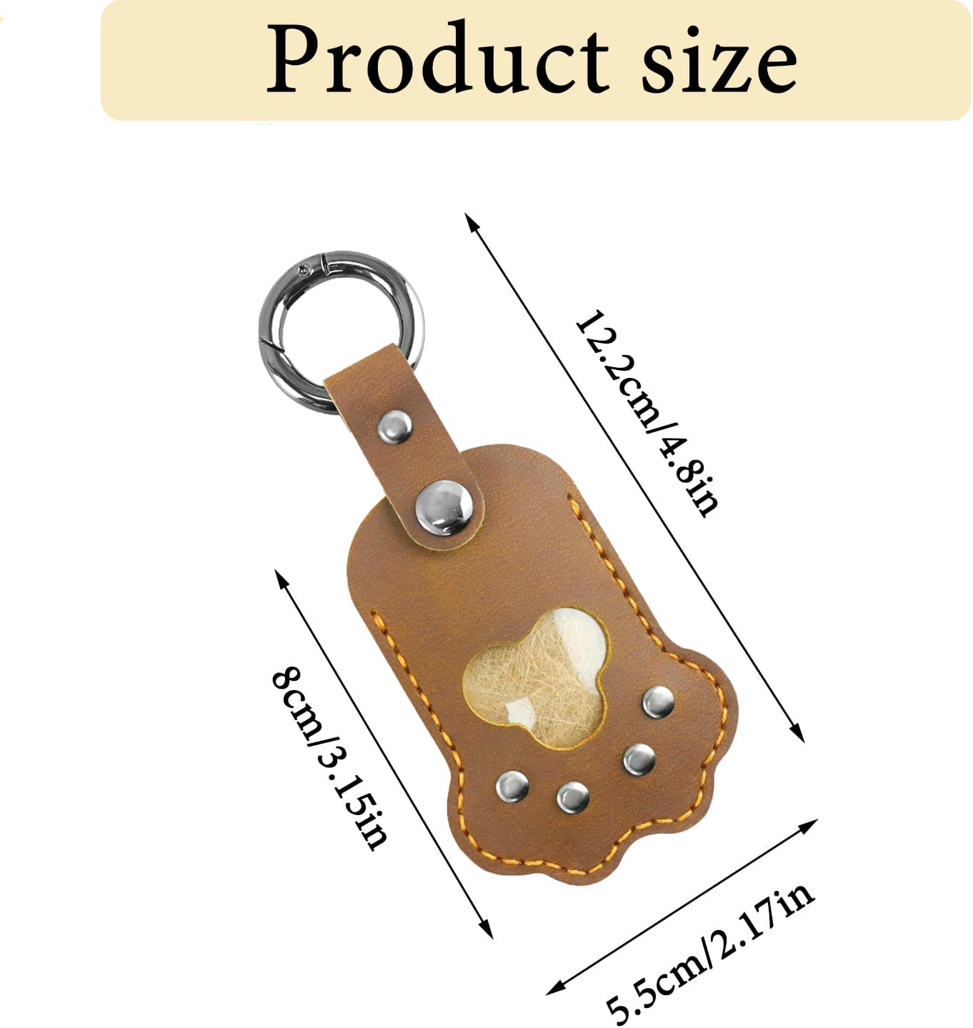 Leather Pet Memorial Keychain, Cat & Dog Hair Keychain, Cute Paw Shaped Keychain, Pet Memorial Gift for Pet Lovers, Key Holder with Collecting Pet Fur and Photo