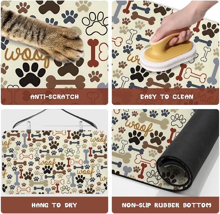 Dog Food Mats for Floors Waterproof, Dog Cat Water Bowl Mats Pet Feeding Absorbent Mat Dog Cat Pet Placemats for Food and Water Beige 24 * 32 inch