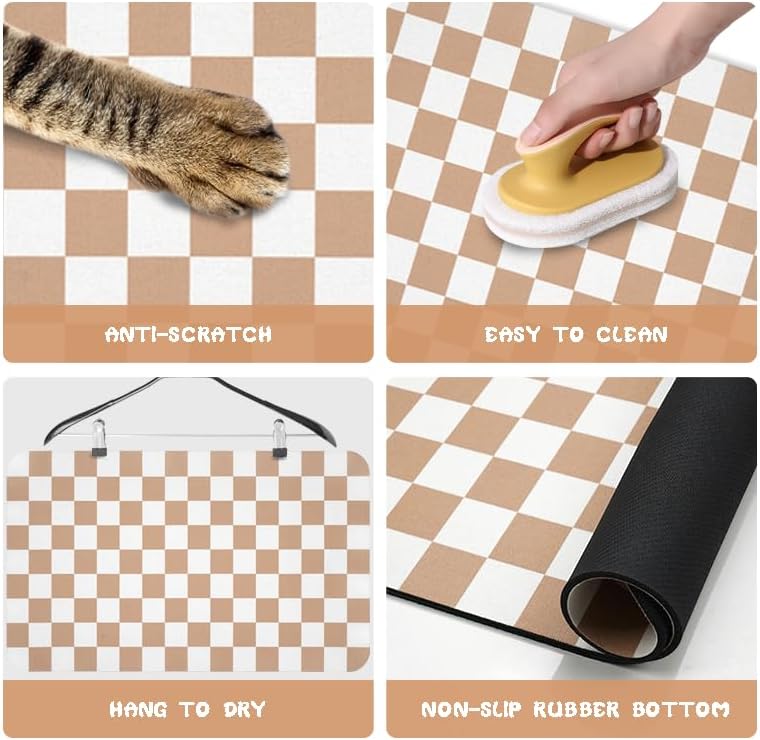 Dog Food Mats for Floors Waterproof, Pet Water Bowl Mats Pet Feeding Absorbent Placemats Plaid 24 * 32 inch