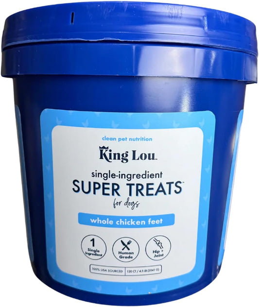 King Lou Chicken Treats – Whole Dehydrated Chicken Feet Chews – Protein-Rich Collagen Chews for Dogs – Single Ingredient Crunchy Treats – 120 Count
