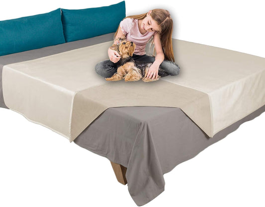 Ameritex Pet Bed Blanket Reversible 100% Waterproof Velvet Super Soft for Sofa and Bed (52x82 Inches, Cream+Beige)
