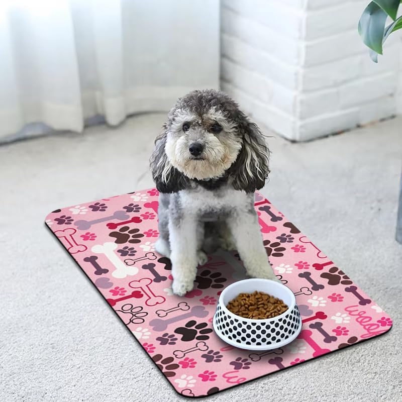 Dog Food Mats for Floors Waterproof, Pet Water Bowl Mats Pet Feeding Absorbent Placemats Pink 16 * 24 inch
