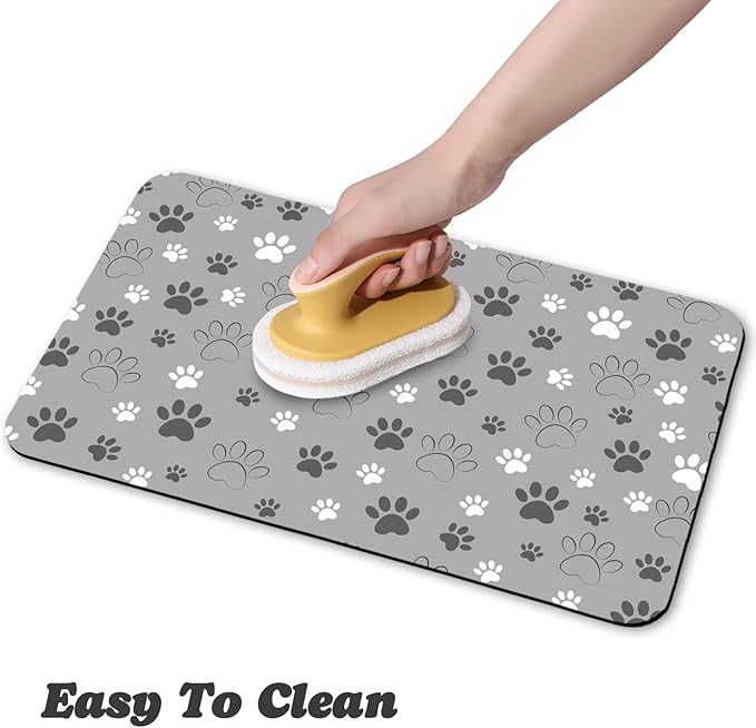 Dog Food Mat, Absorbent Water Bowl Mats Cat Pet Feeding Placemats Light Gray 16 * 24 inch