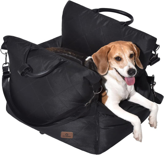 PET MARVEL Dog Car Seat for Small Dogs, Waterproof Dog Booster Seat with Storage Pockets Memory Foam, Fully Detachable Washable Pet Carseat, Up to 25 lbs, Portable Dog Car Travel Carrier, Black